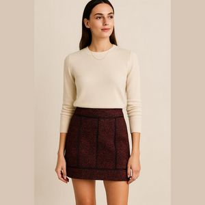 ADRIENNE VITTADINI Elegant Tweed Skirt - Red and Black